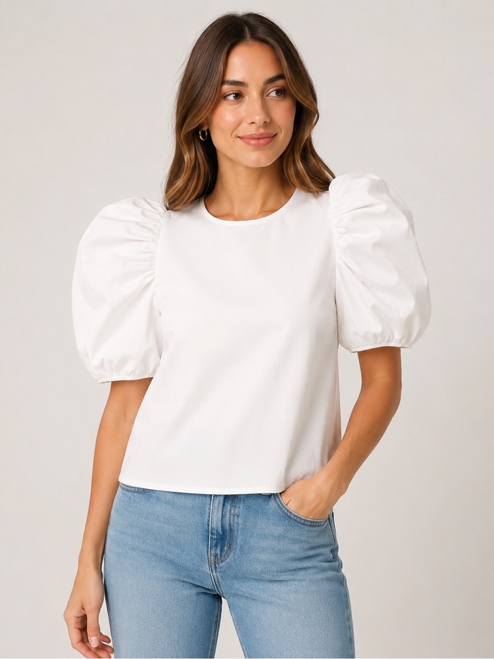 English Factory White Puff Sleeve Blouse – Size Medium